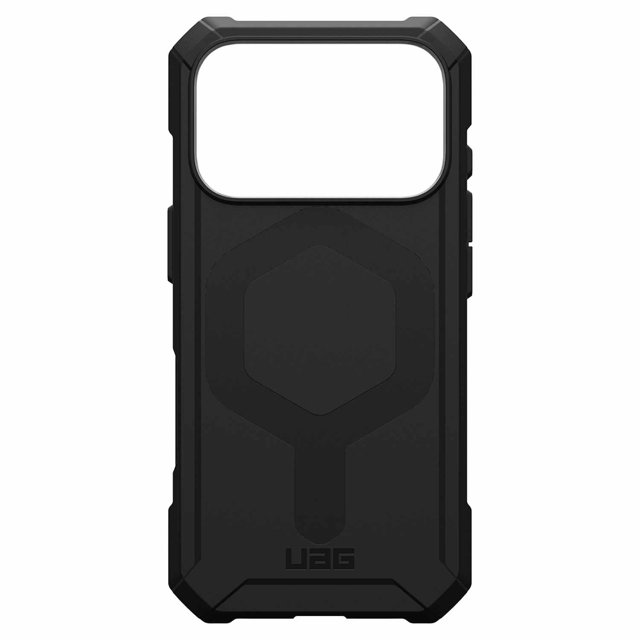 UAG Essential Armor MagSafe Étui Robuste Noir pour iPhone 17 Pro avec un design Noir Mince et Léger Co-Moulé avec protection des Coins Améliorée, Cadre d'Appareil Photo Surélevé, Motif Hexagonal Intérieur pour absorption des Chocs, Boutons Tactiles Surdimensionnés et Aimant MagSafe Intégré pour la Recharge Sans Fil.