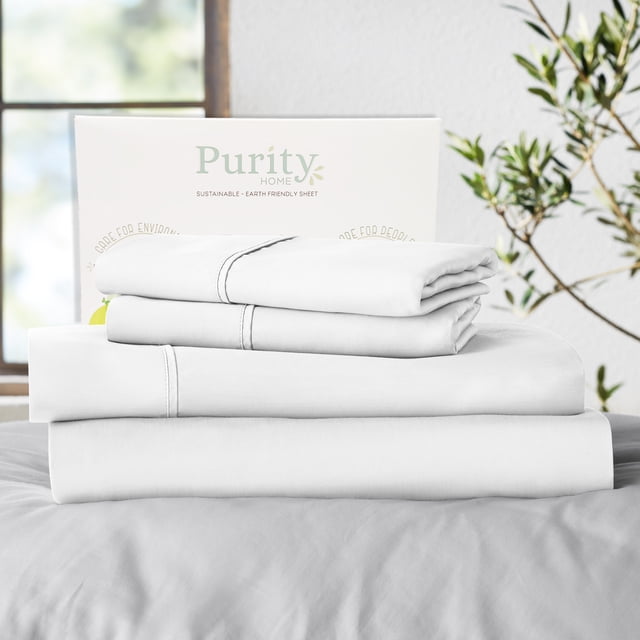 Purity Home 100% Cotton Twin Percale Bedsheet Set, 400 Thread Count Breathable, Super Soft, Cool & Crisp, 3-Piece, White