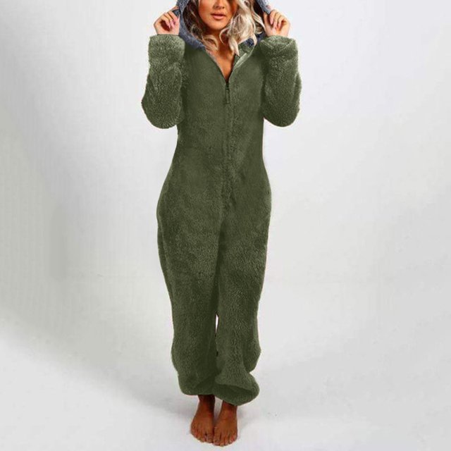 Combinaison Grande Taille pour Femmes aux Formes Combinaison à Manches Longues à Capuche Pyjama Décontracté d'Hiver Chaud Combinaison de Nuit Combinaison pour Filles en Liquidation