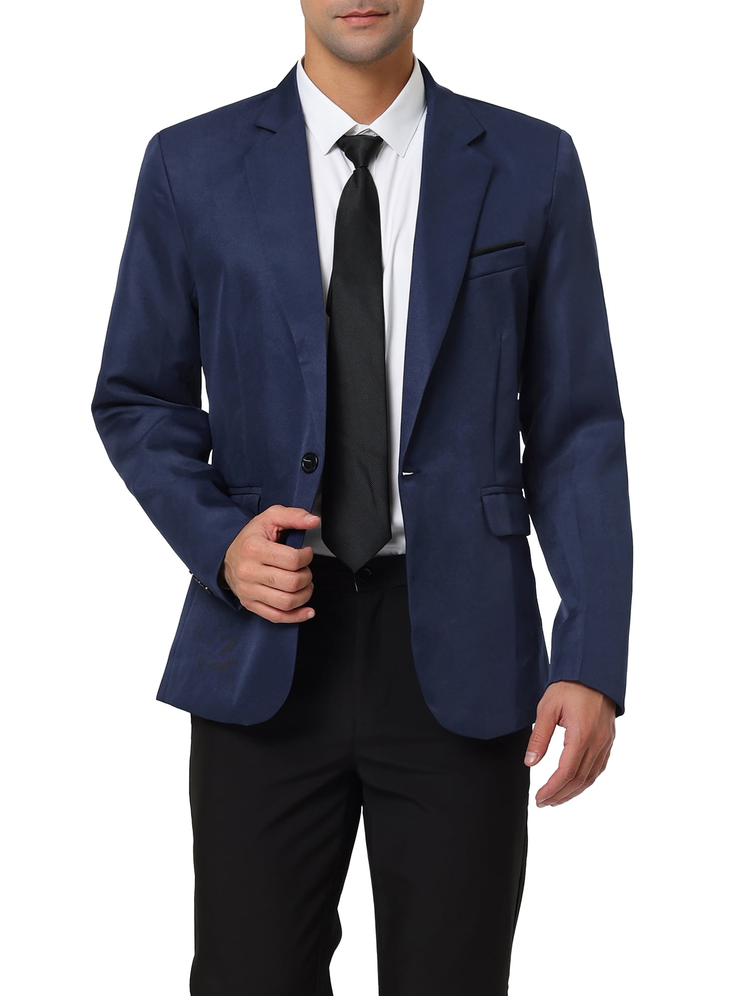 INSPIRE CHIC Blazer pour Homme un Bouton Revers Cranté Poche Poitrine Blazer à Rabat avant TG Bleu Marine