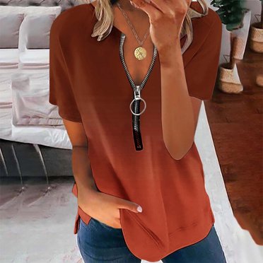 EGNMCR T Shirts pour Femmes Women's T-shirt Col en V Imprimé Floral Casual Manches Courtes Tunique Blouse