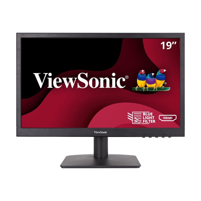 ViewSonic VA1903H Moniteur ACL Grand Écran de 19 Pouces avec Résolution 1366 x 768, Cadre Noir Mat, Entrées HDMI et VGA, Technologie de Filtre Sans Vacillement et à Lumière Bleue pour Réduire la Fatigue Oculaire, Monté sur une base Rectangulaire, Idéal pour le Bureau à Domicile et les Petits Environnements d'Entreprise.
