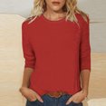 thumbnail image 1 of Blouses pour Femmes Hauts Décontractés pour Femmes Couleur Unie Col Rond Manches Trois Quarts Blouse, 1 of 1