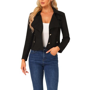 INSPIRE CHIC Veste en Faux Suède pour Femme, Col à Revers, Blouson Moto Biker Noir G