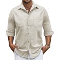 thumbnail image 2 of hotojiny Mens Corduroy Button down Shirts Shacket Vintage Textured Long Sleeve Jacket Lightweight Work Shirts with Pockets, 2 of 7