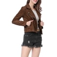 thumbnail image 3 of INSPIRE CHIC Women's Motorcycle Jacket Faux Suede Solid Color Asymmetric Zipper Jacket XL Dark Brown, 3 of 8