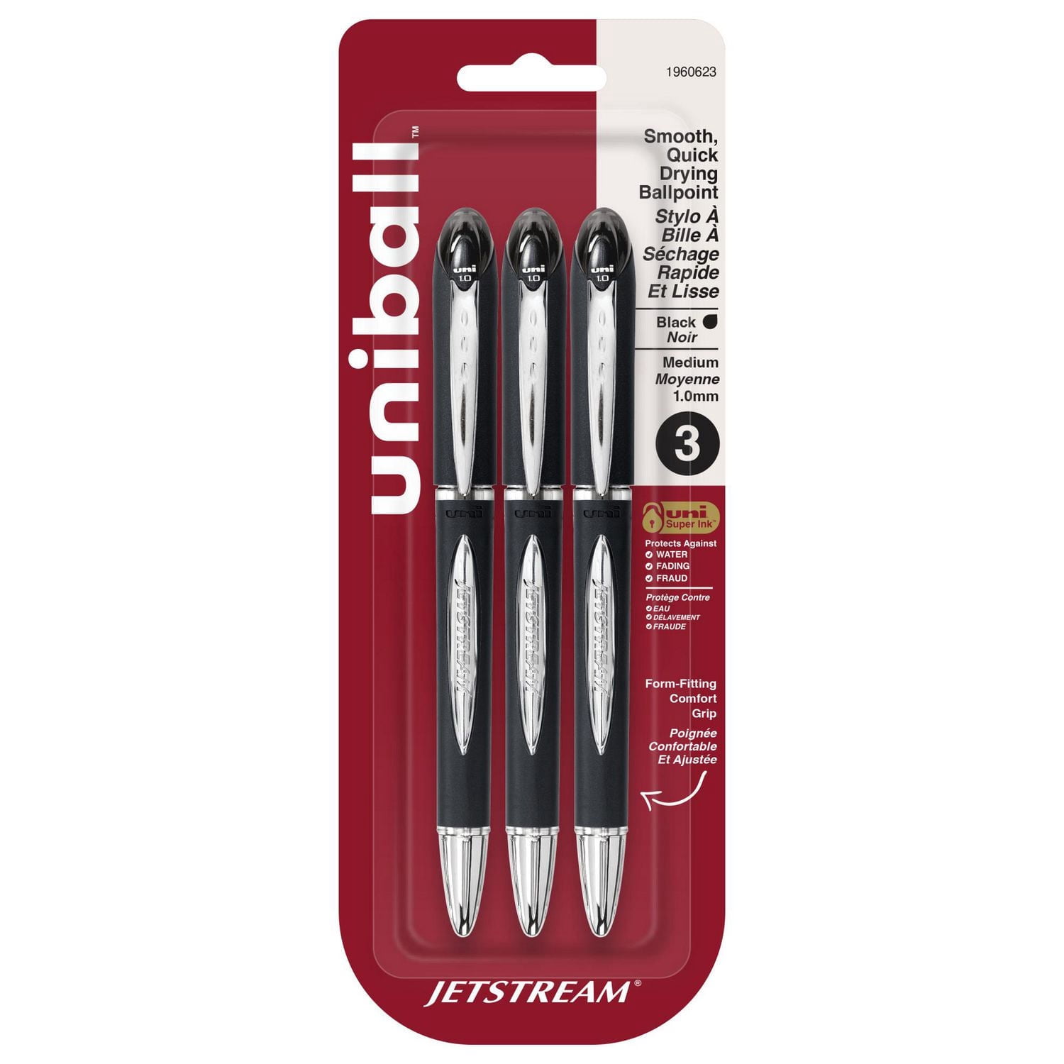 uni® Jetstream Ballpoint Pens, Medium Point (1.0mm), Black, 3 Pack