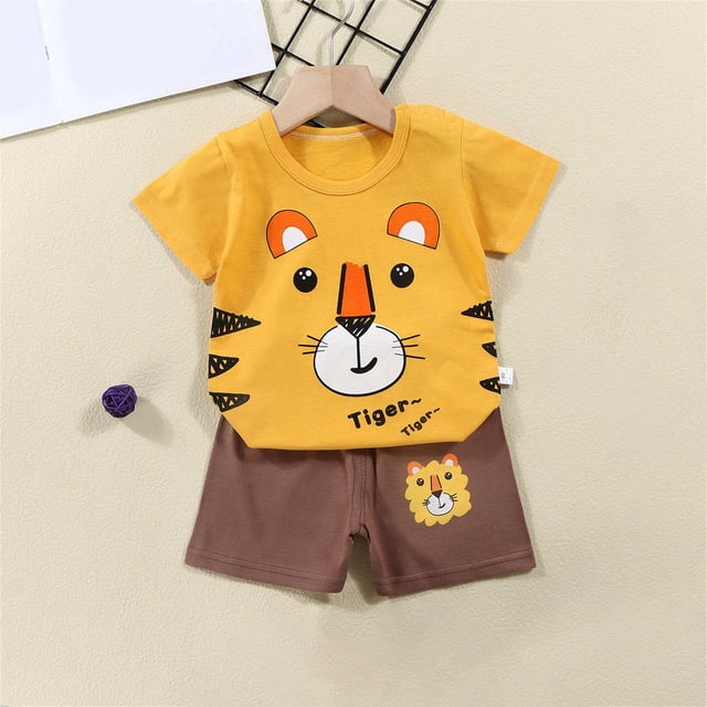 EGNMCR Ensembles de Blouses et Chemises à Manches Courtes à Col Rond Tout-Petits Enfants Bébés Garçons Filles Mode Mignon Imprimé Chiot à Manches Courtes Tenue Décontractée Ensemble Fille