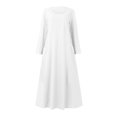 thumbnail image 5 of Robes Longues pour Femmes Mode Manches Longues Couleur Unie Coton Lin Col Rond Robe avec Poches Robe de Boîte de Nuit en Liquidation, 5 of 5