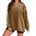 thumbnail image 1 of Penkiiy Chandails en Molleton Oversize pour Femmes Manches Longues Col Rond Fermeture Éclair Latérale Chandail Tops Vêtements Tendance Automne 2024 L Café, 1 of 7