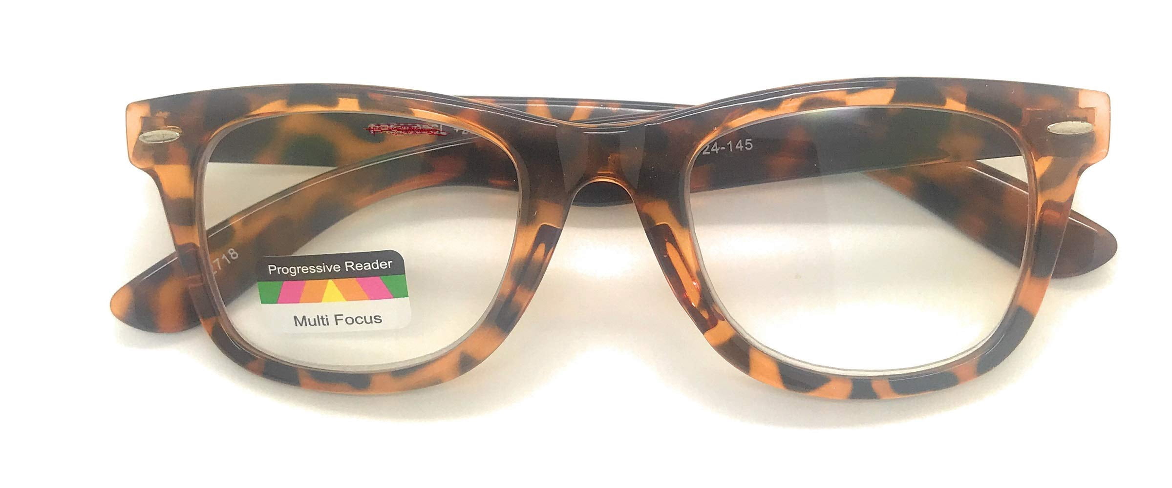 Multi Focus Progressive Reading Glasses 3 Powers in 1 Reader Square Horn Rim Eye Glasses (Tortoise, 3.00)