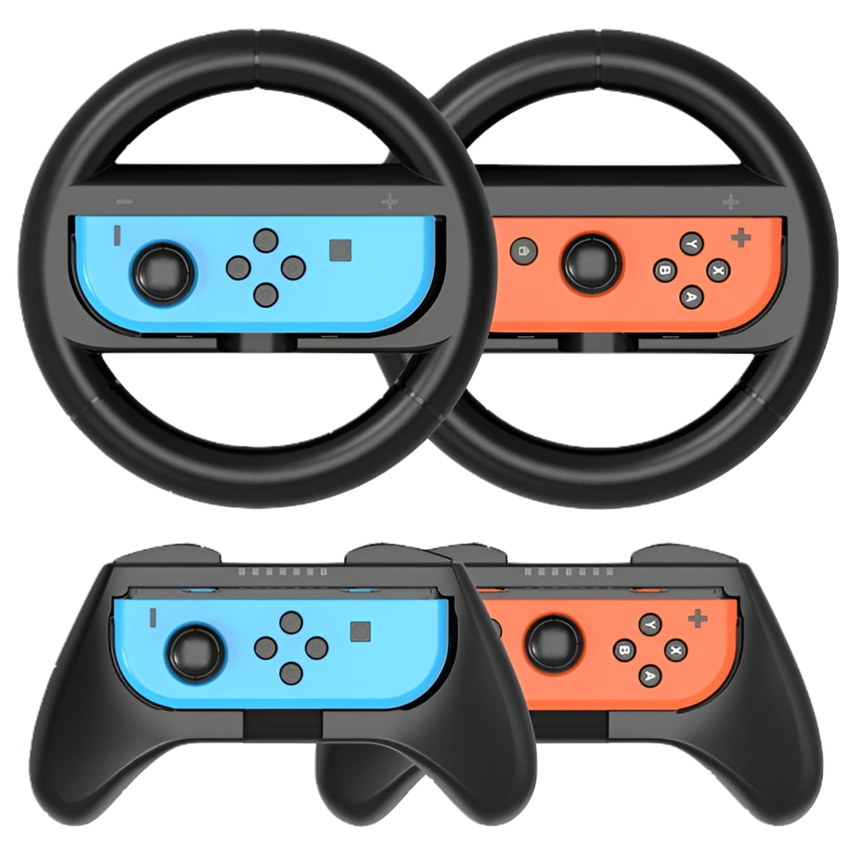 HEYSTOP Manette de Volant pour Nintendo Switch et Switch Modèle OLED 2021 (Lot de 4) Poignée de Manette Joy-Con et Volant de Commutation pour Mario Kart (Noir)