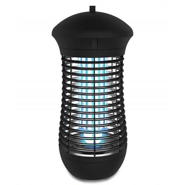 GREENSTRIKE® Elektra Série Zapper 1800 avec un Corps Cylindrique en Plastique Noir et Grille de Protection Enveloppant un tube Lumineux UV-A Bleu Lumineux, Utilisant une Grille Haute Tension 4000V pour Attirer et Zapper les Insectes Volants, Idéal pour la Vie en Plein Air et la Lutte Antiparasitaire au Jardin.
