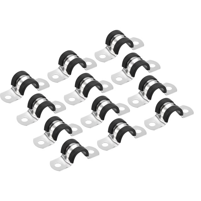 Unique Bargains 22Pack 9/16' Cable Clamp U Shape Stainless Steel Rubber Cushioned Pipe Strap