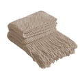 thumbnail image 2 of Meitianfacai Fringe Trim Throw Blanket with Simple Design, Lightweight Air Conditioning Blanket for Sofa, Bed and Nap Use in Soft Breathable Fabric (Brown), 2 of 6
