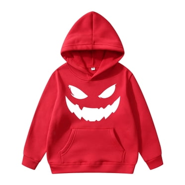 Aocisk Boys Halloween Print Pullover Hoodie Soft Jacket Comfortable Casual Kids Sweatshirt Outfit Red 11-12 Years