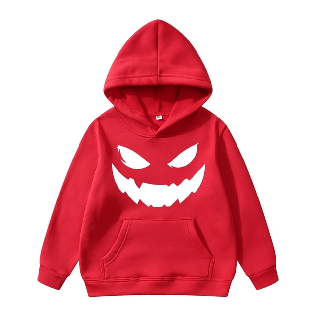 Aocisk Chandail à Capuchon à Enfiler pour Garçons avec Imprimé d'Halloween, Veste Douce, Chandail Décontracté Confortable pour Enfants, Rouge, 7-8 Ans