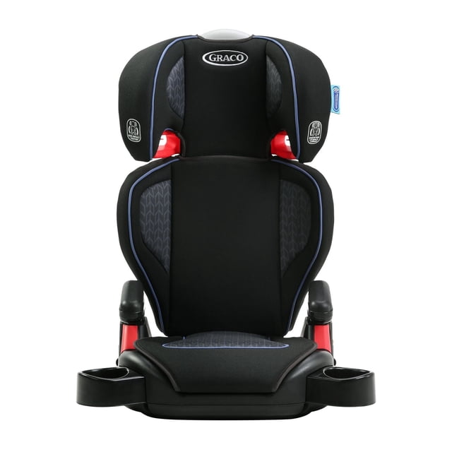Graco Turbobooster Siège d'Appoint à Dossier Haut pour Voiture en Noir avec Garniture Bleue, Doté d'Un Dossier Haut avec Appuie-Tête et Accoudoirs Rembourrés à Hauteur Réglable, de Deux Porte-Gobelets Cachés Noirs et de guides de Ceinture à Boucle Ouverte Rouges pour un Positionnement Correct de la Ceinture de Sécurité, Convient aux Enfants de 18 à 45 kg (40 à 100 lb).