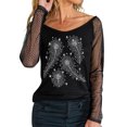thumbnail image 5 of WEAIXIMIUNG Chandail Léger pour Femmes de la Saint-Valentin, Aguichant, à Manches Longues, Haut avec Strass en Maille, Design à Col Rond, Haut Automne Hiver, Tenue Décontractée, Chemise à Bretelles, Blouse pour Fête, 5 of 5