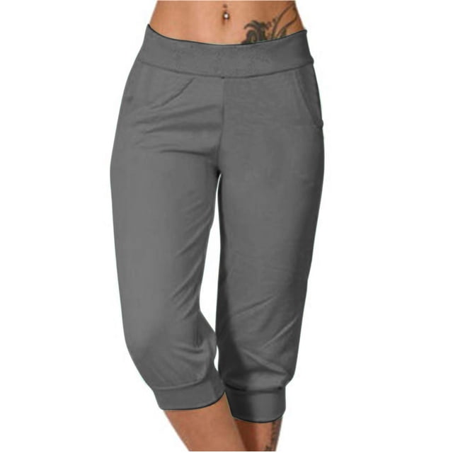 Timegard Womens Sweatpants Capri Pants Cinch Bottom Solid Color Cropped Joggers Workout Pants with Pockets