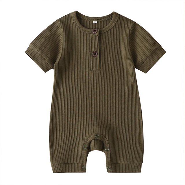 Wangsaura Newborn baby short-sleeved solid color knitted ribbed buttonjumpsuit