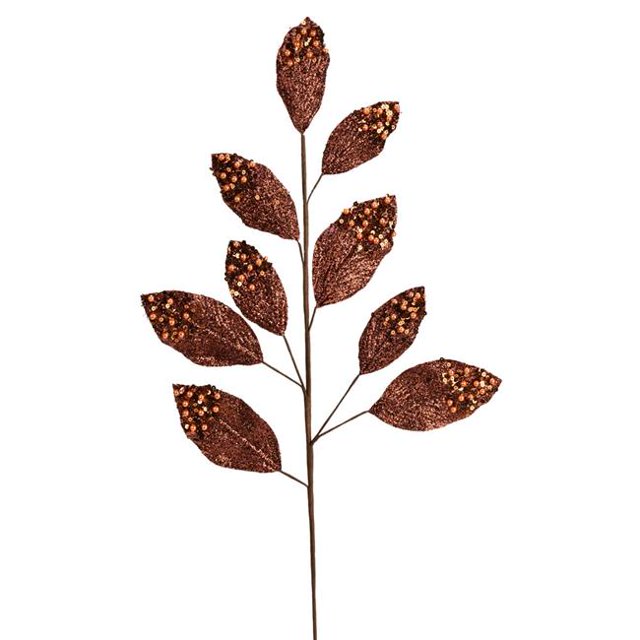 Vickerman QG191876 29 in. Mocha Glitter Leaf Spray - 6 per Bag