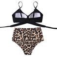 thumbnail image 3 of Maillots de Bain 2 Pcs pour Femmes Taille Haute Croisée Imprimé Floral (Léopard, S), 3 of 3