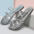 thumbnail image 4 of yulier Strappy Flat Sandals for Women, Open Toe Slide Sandals for Summer Beach Holiday Outdoor (Silver), 4 of 8
