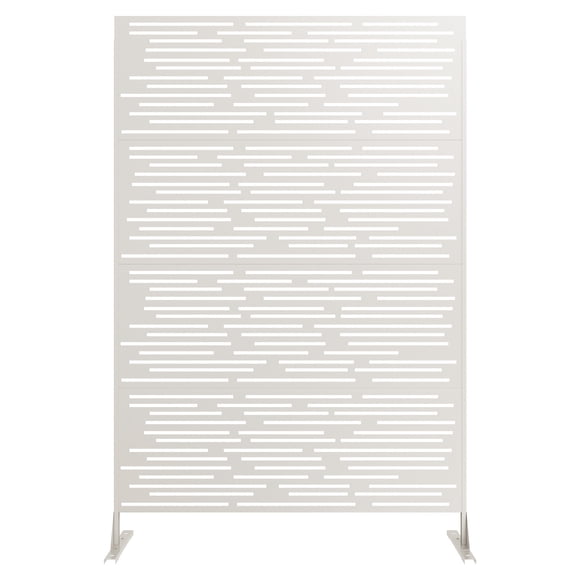 Decorative Metal Garden Fence Panel – 72 x 47 Inch Privacy Screen, Rust-Proof, Vertical & Horizontal Stripe Design, Easy Snap-Together, For Patio, Yard, Lawn, Balcony, White, Stripes