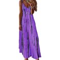 thumbnail image 1 of LUXUR Robe Longue Maxi pour Femmes à Col en V, Robe d'Été de Plage Sans Manches, Combinaison, Style Bohème Teinture sur Nœuds Violet 4TG, 1 of 2