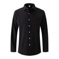 thumbnail image 1 of Besolor Mens Solid Color Knitted Shirts Lapel Long Sleeve Button down Tops Fall Plus Size Casual Work Office Blouse, 1 of 6