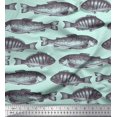 thumbnail image 1 of Soimoi Green Poly Georgette Fabric Fish Ocean Print Sewing Fabric Yard 52 Inch Wide, 1 of 2