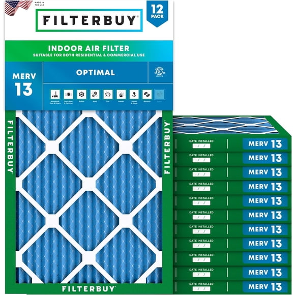 Filterbuy 12x20x1 MERV 13 (MPR 1900) Health Defense, Pleated HVAC AC Furnace Air Filters (12-Pack)