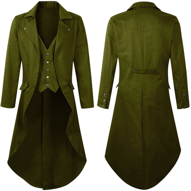 Gspmoly Mens Sweatshirt, Mens Gothic Solid Color Top Steampunk Medieval Tailcoat Uniform Performance Suit Lapel Jacket Going Out Tops Clearance