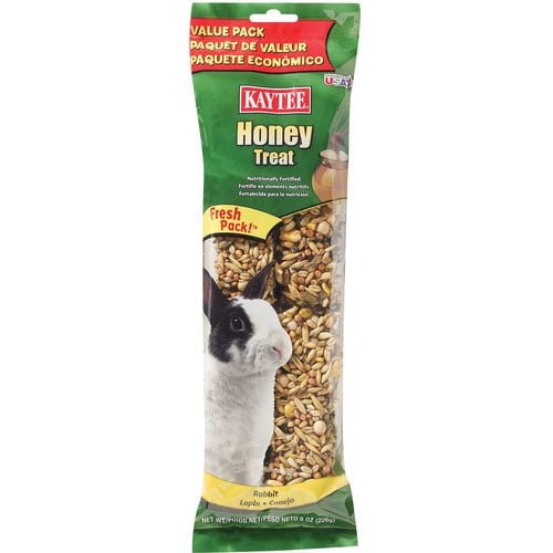 Kaytee® Honey Treat™ Bâtonnet pour Friandises pour Lapin en Paquet Économique Vert avec des Graines et des grains Mélangés Visibles, Présentant une image de Lapin Noir et Blanc, Formulé comme une Friandise Nutritive pour Petits Animaux pour Ajouter de la Variété et de l'Activité aux Régimes des Lapins de Compagnie.