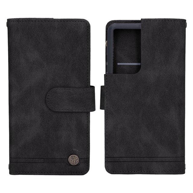 Wallet Phone Case, Multifunctional Phone Cover Skin Feeling Shock Absorbing With Built In Kickstand For Outdoor Travel Black