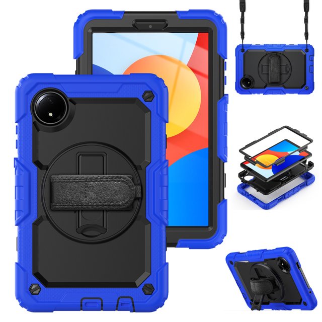XYX For Xiaomi Redmi Pad SE 8.7 inch 2024, 360 Rotating Shockproof Cover with Stand, Screen Protector, Shoulder Strap, Blue