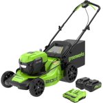 Greenworks 48V (24V x 2) 20" Tondeuse à gazon sans fil (Push) (LED phares), (2) 4.0Ah Batteries et chargeur rapide double port inclus (200+ Outils compatibles)