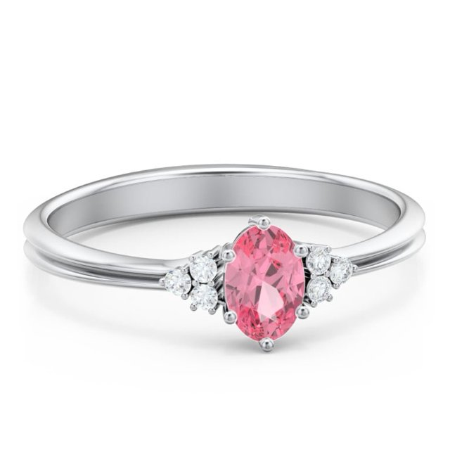 Birthstone Oval Ring with Shoulder Accents - Pink Tourmaline (October)