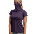thumbnail image 3 of BiZtdJrK T-Shirt Basique de Protection Solaire pour Femme avec Masque Facial, Manches Courtes, Confortable et Léger, T-Shirts de Pêche, Randonnée, Tenues de Plein Air, Violet, TTG, Ropa de Verano Para Mujer, 3 of 8