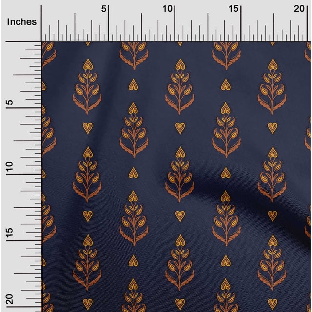 oneOone Cotton Poplin Fabric Leaves & Paisley Block Print Fabric BTY 56 Inch Wide