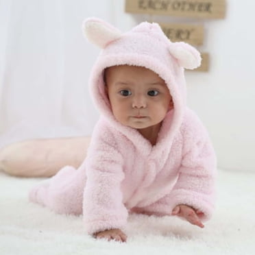 TopLLC Newborn Baby Fleece Bodysuit Infant One Piece Hoodies Cute Kids Hooded Romper Outerwear with Bear's Ears Toddler Reversible Thicken Winter Coats Jacket