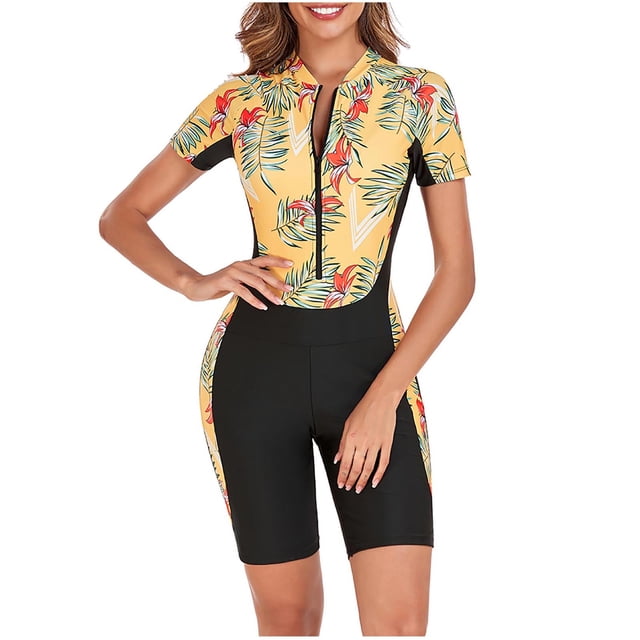 RKSTN One Piece Swimsuit Women New Fashion Rash Guard Long Sleeve UV UPF 50+ Sun Protection Swimsuit Front Zipper Printed Patchwork Bathing Suit