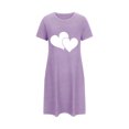 thumbnail image 5 of Pyjama en Satin Nuisette pour Femme à Manches Courtes Vêtement de Nuit Confortable Chemises de Nuit Imprimées Col Ras du Cou T-Shirt de Nuit Robe de Sommeil Douce Coupe Ample Robe de Pyjama Violet P, 5 of 5