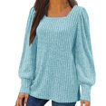 thumbnail image 1 of Meichang Puff Long Sleeve Shirts for Women Plus Size Square Neck Ribbed Knit Tops Solid Loose Fit Side Slit Hem Blouses Spring Trendy Women Tunic Tops, 1 of 5