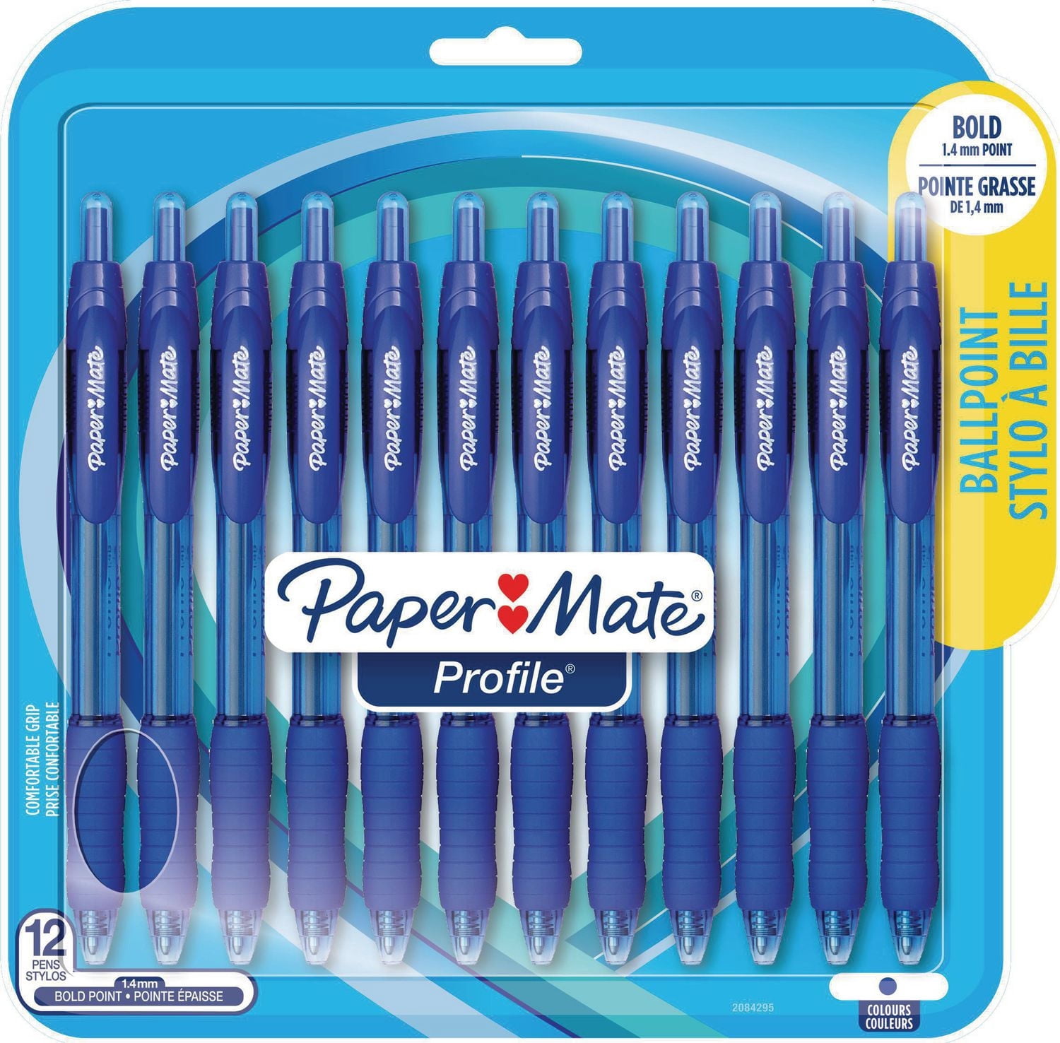 Papermate Profile Ballpoint Pens, Retractable, 1.4mm, Blue, 12/Pack