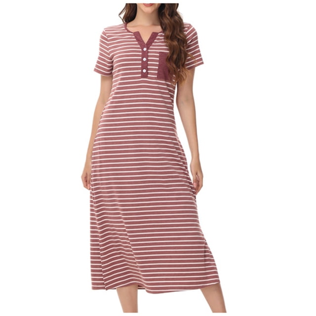 Longues Chemises de Nuit pour Femmes Robe de Nuit d'Été Confortable à Col Rond pour Femmes Ample à Manches Courtes Vêtements de Maison