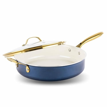 Gotham Steel Casserole Jumbo Antiadhésive en Céramique Robuste 5,5 Pintes Bleu avec Couvercle et Poignées Dorées, Va au Lave-Vaisselle
