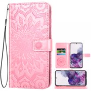 Phone Case for Samsung Galaxy S20 Folio Flip Wallet Case, PU Leather Credit Card Holder Slots Heavy Duty Full Body Protection Kickstand Protective Phone Cover for Galaxy S20 Women, Rose Gold