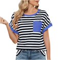 thumbnail image 1 of Tnhcen Nouveautés pour Femmes Blouses à Manches Courtes à Col Rond / Hauts Décontractés à Rayures avec Poche P-2TG / Hauts en Mélange Nylon Spandex, 1 of 6